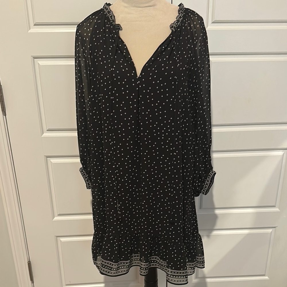 Max Studio Black and White Ruffled Tiered Dress Small